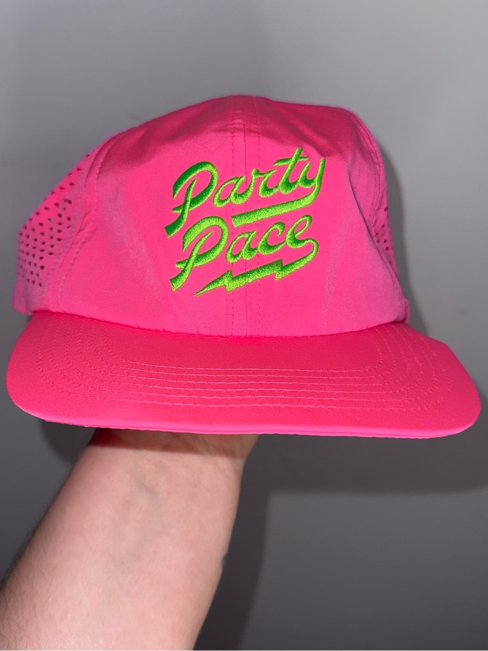 RNNR Crew Hat Party Pace Pink Neon Running Cap 58cm Adjustable